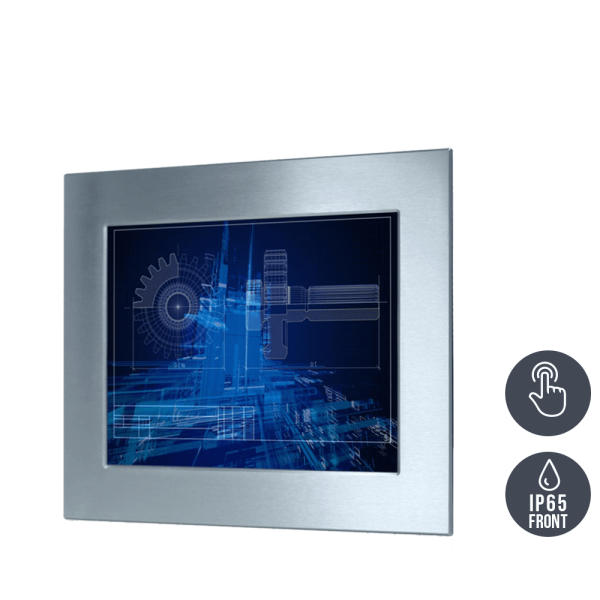 01-Einbau-Industriemonitor-WM19PME-Edelstahl-IP65_mT.png / TL Produkt-Welten / Industriemonitor / Panel Mount (Einbau von vorne) / Touch-Screen für 1-Finger-Bedienung