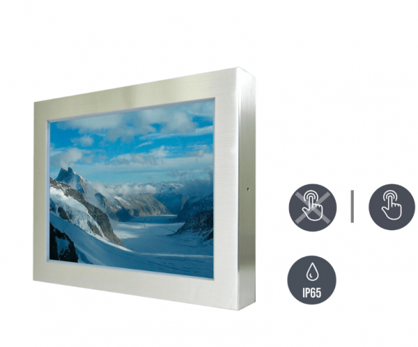 01-Edelstahl-Industriemonitor-IP65-R15L600-65C3-v1.png / TL Produkt-Welten / Industriemonitor / Chassis Edelstahl (VESA-Mounting) / Resistive / Glas (optional)