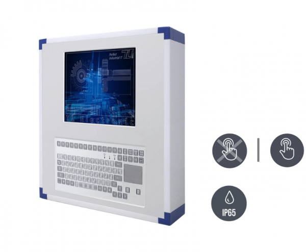 01-Industriemonitor-IP65-Bedienfront-R15L600-OFC3_BFC-v1.png / TL Produkt-Welten / Industriemonitor / mit Rundumschutz mit oder ohne Tastaturfront / Resistive / Glas (optional)