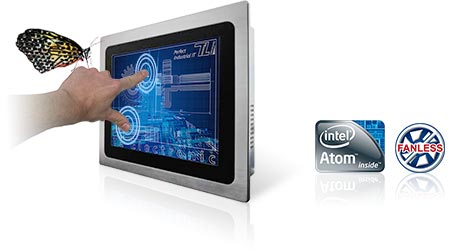 Die kleinformatigen Panel-PCs mit Multitouch lassen sich mit der Panelmount-Front einfach montieren