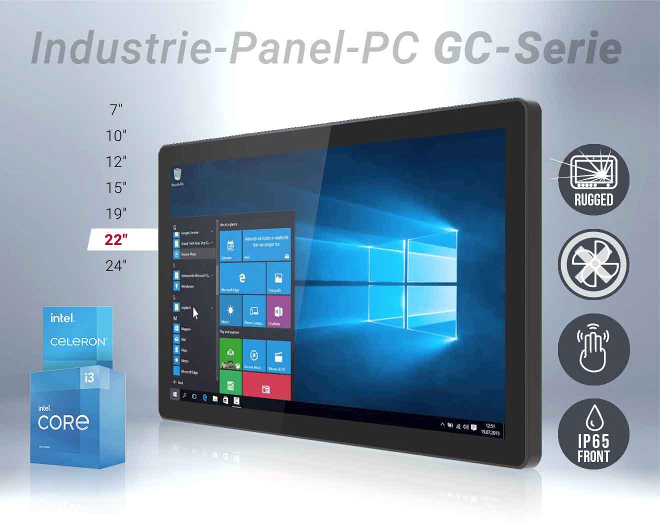 Industrie-Panel-PC GC-Serie: Rugged, Fanless, Multitouch und mit IP65-Front