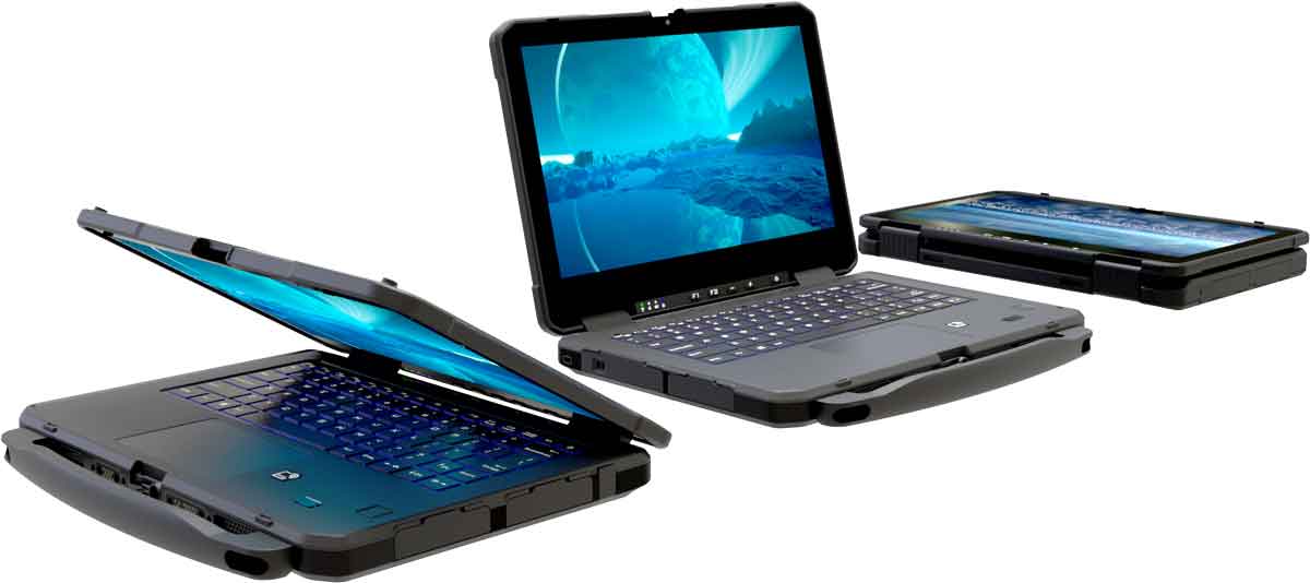 Rugged Industrial Laptop im Flip-Mode zum Tablet wechseln